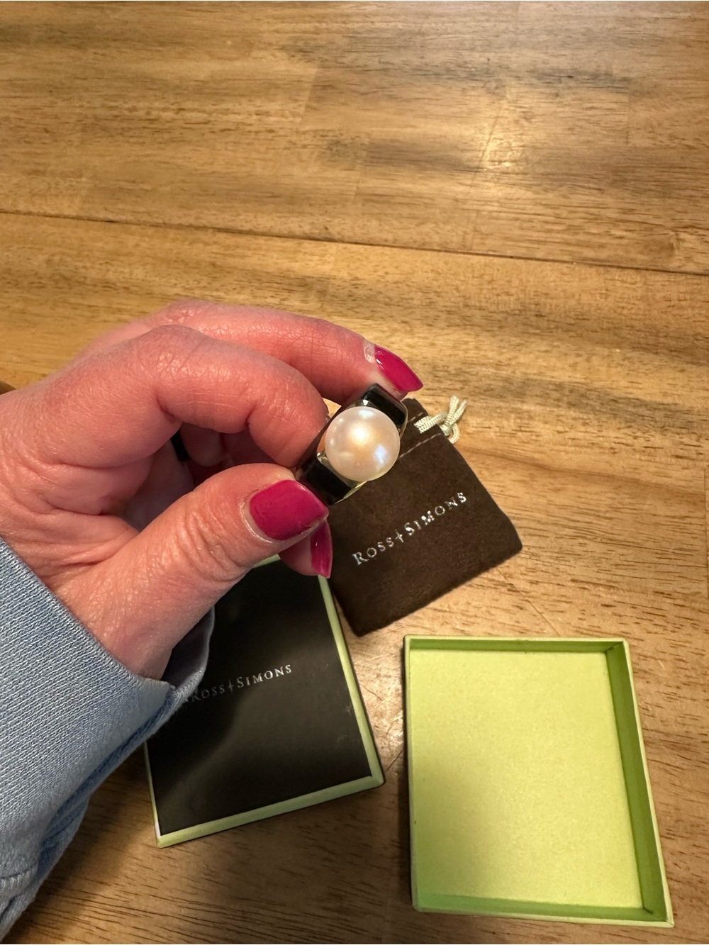 Ross-Simons White Pearl Ring with Black Band